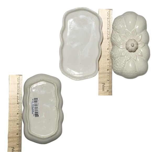 Harvest Pumpkin Covered Butter Dish With Lid Large Ceramic Floral White Cream - Picture 8 of 16